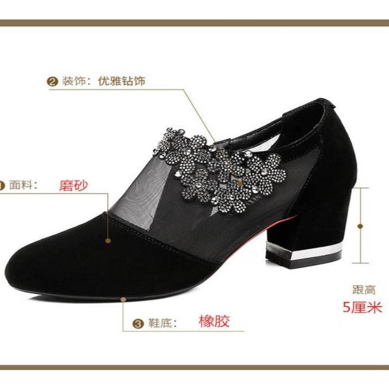 Damen 2025 Sommer Schwarze Spitze Strass Sandalen Blumen Niedriger Absatz Sandalen Mesh Übergröße Sandalias Mujer Freizeitschuhe