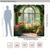 1pc Shower Curtain - Elegant Garden with Arch Window and Blooming Flowers, Perfect for Bathroom Decoration, Bringing