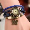 Vintage Cow Leather Watch Women Ladies Fashion Butterfly Beads Dress Quartz Wristwatch