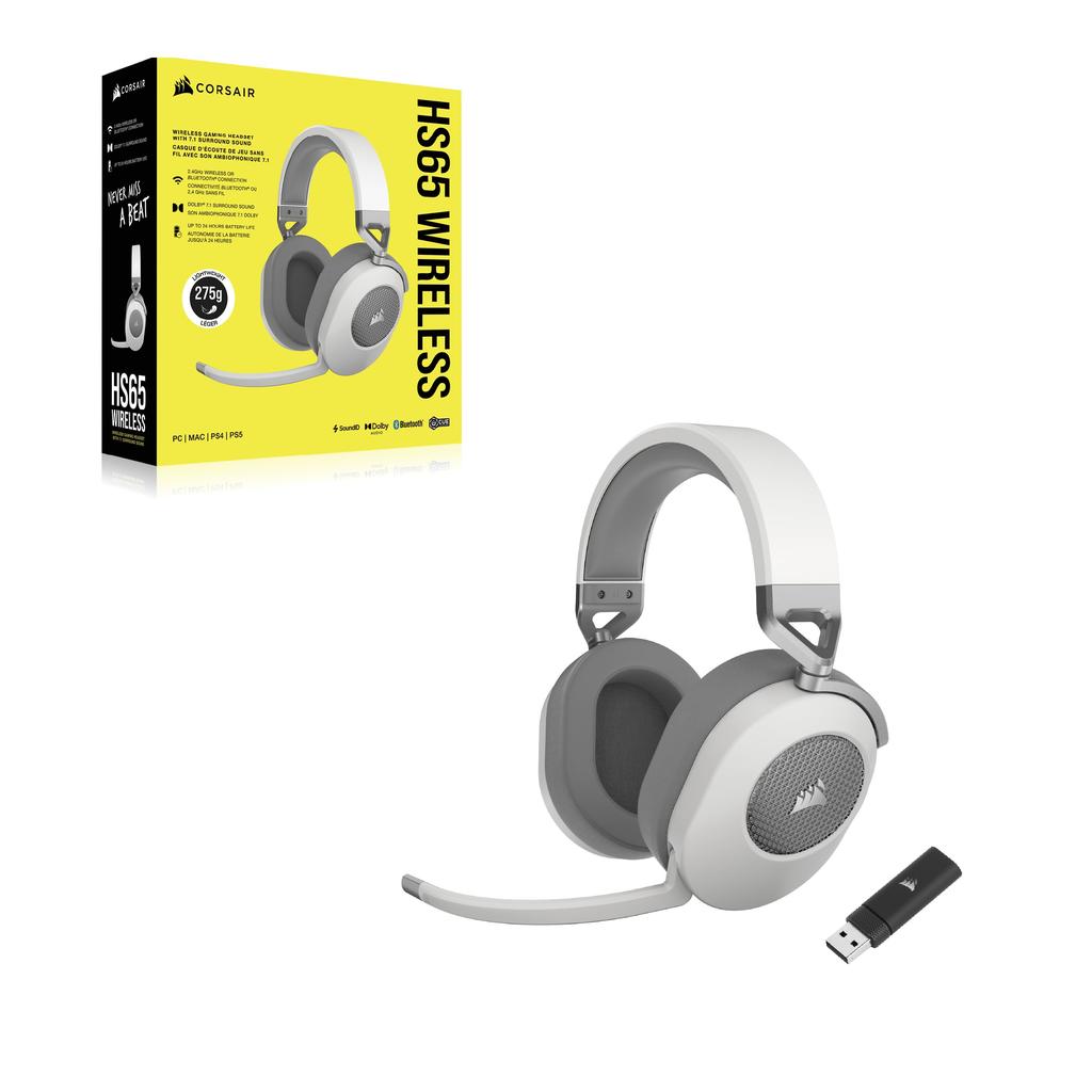 CORSAIR HS65 WIRELESS Gaming Compatible with and Headset, White, PC, PS5, PS4, CA-9011286-AP2