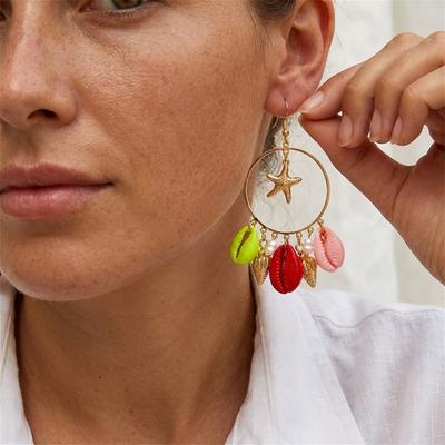 Colorful Ocean Charm Hoop Earrings for Women Tropical Starfish Dangle Dopamine Statement Beach Party Vacation Jewelry