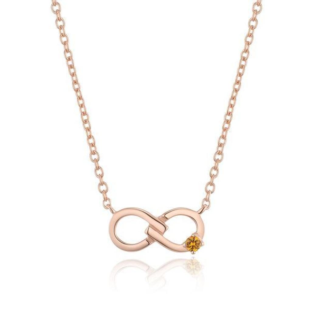 Endless November Birthstone Citrine Rose Gold Silver 925 Necklace