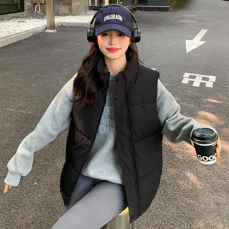 Black Vest Ladies's New Winter Outer Wear Korean Style Loose and Versatile Vest Vest Cotton Jacket High Quality Practical Daily Use