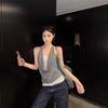 2025 Color Block Patchwork Cowl Neck Halter Camisole for Women