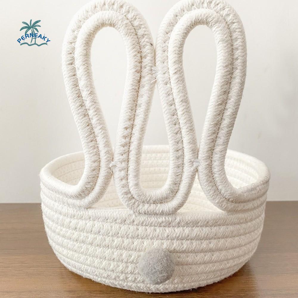 Cartoon Rabbit Storage Basket Hand woven Large Capacity Easter Bunny Basket Cotton Rope Decorative Easter Gift Basket