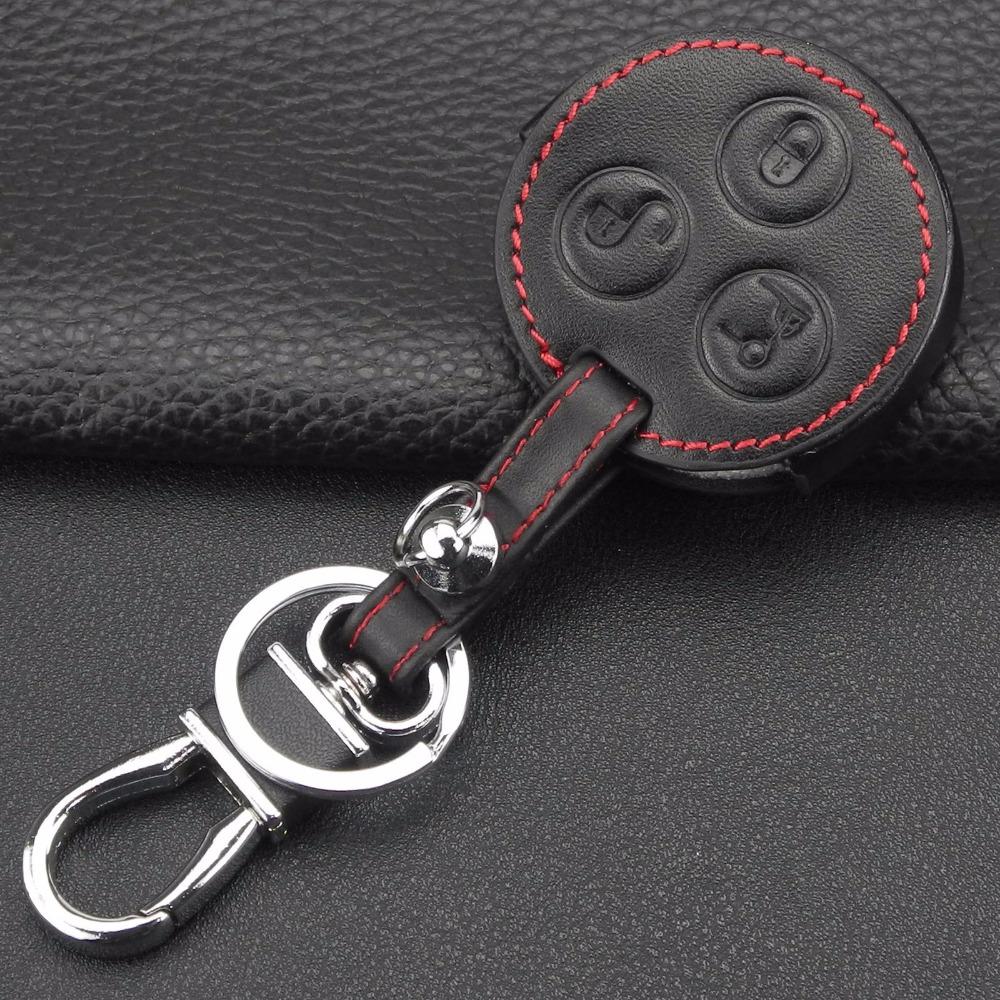 jingyuqin 3 Buton Car Styling Genuine Leather Car Keychain Key Fob Case Cover For Mercedes Benz Smart Fortwo Forfour City Roadst