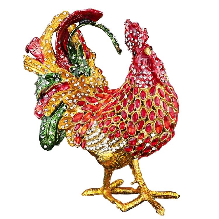 

Decorative Rooster Shaped Aluminum Jewelry Container Box With Secure Closure For Safekeeping Stylish Items 1