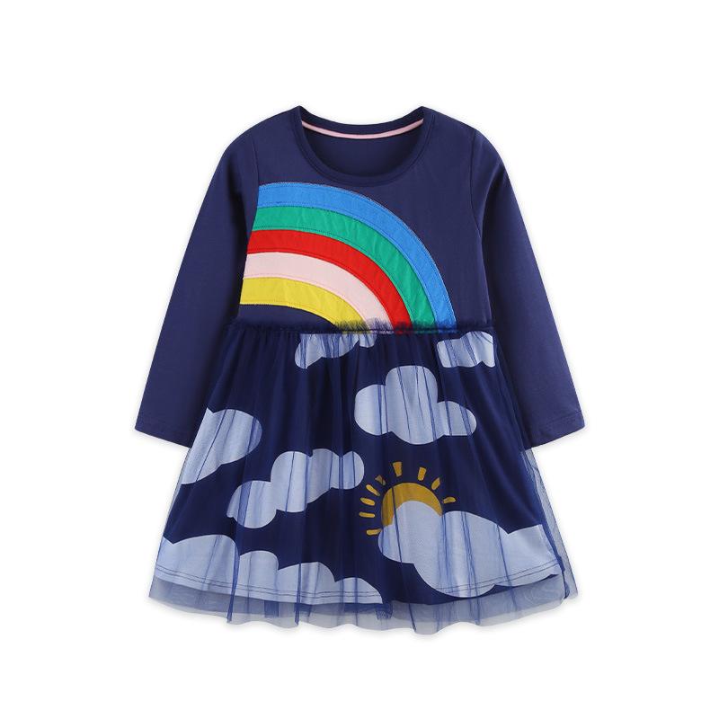 European Mesh Princess Dress for Girls - Autumn Appliqué Skirt for Children 7Y