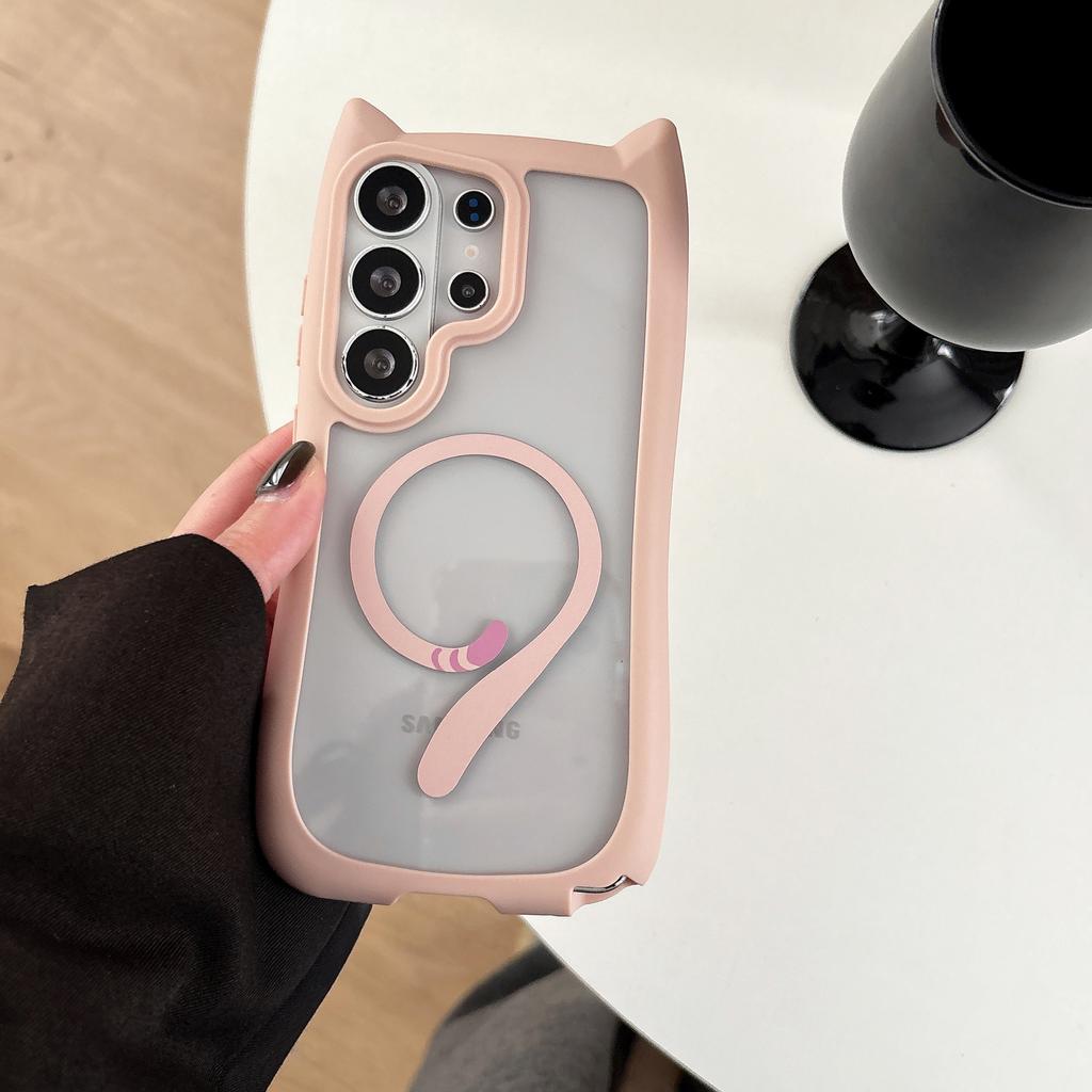 Foreign Trade Cat Ear Magnetic Mobile Phone Case for Samsung S26ULTRA Cat Ear Acrylic S26/S24