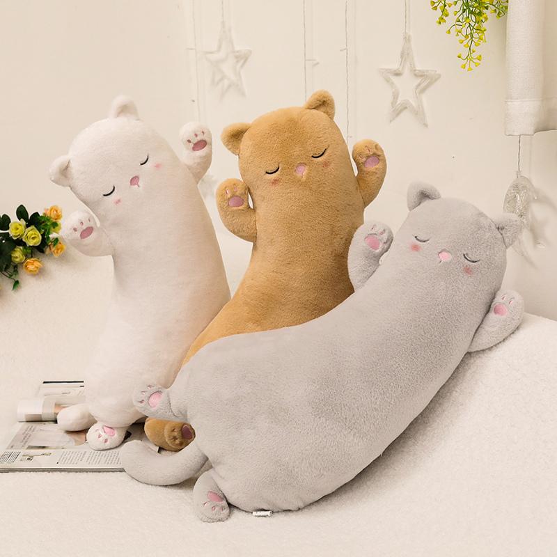 Cartoon Sleepy Cat Plush Toy Kawaii Long Pillow Soft Warm Kitty Doll Stuffed Animal Cushion Birthday Gift Room Bed Decoration