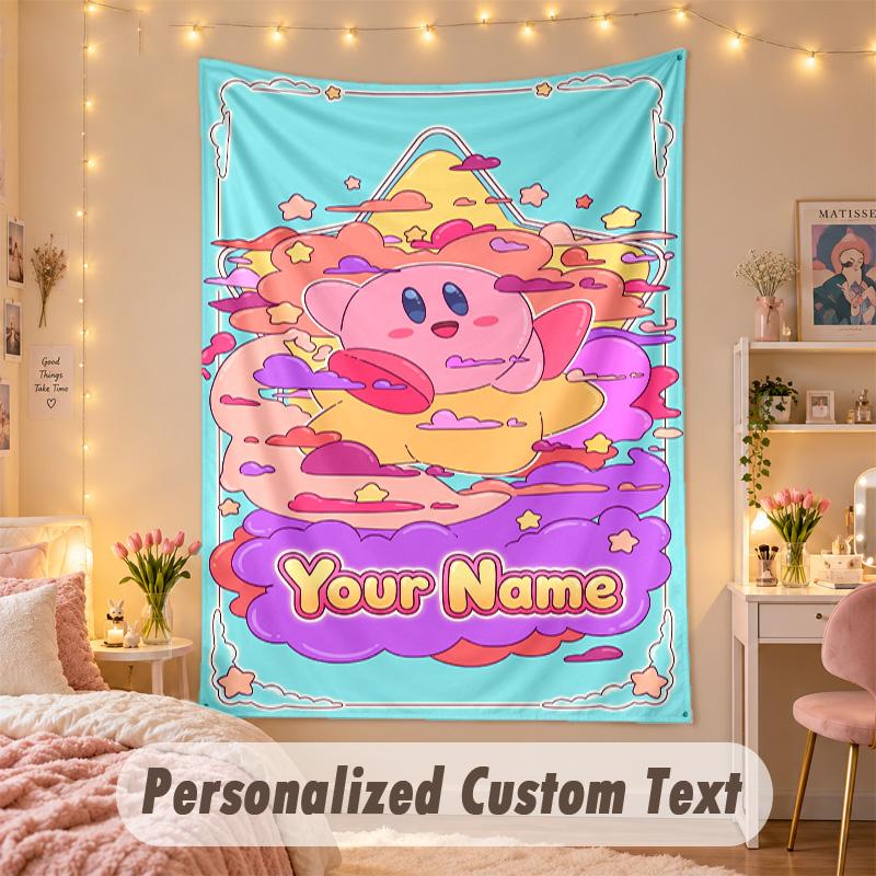 Custom Personalized Tapestry,Kirby Print Custom Name Text Wall Art Hanging for Bedroom