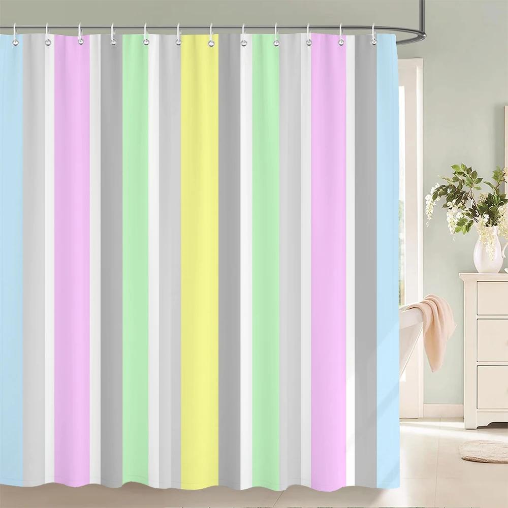 

Geometric Stripe Printed Shower Curtain Color Art Polyester Fabric Shower Curtain Home Bathroom Decoration Curtain With Hooks W60H190(CM)-1 Pcs