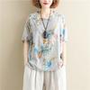 Vintage Printed O-Neck Half Sleeve Shirt Oversized Loose Commute Women's Clothing Summer Fashion Casual Blouse