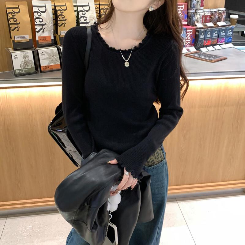 YUZHAOLIN Women's Chic Ruffled Round Neck Knit Sweater