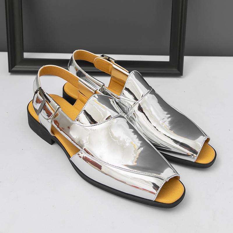 

Fashion New Men Business Sandals Gold Silver Pointed Casual Comfortable Breathable Fashionable Beach Sandals in Sizes 38-46 for Men 38 серебряный