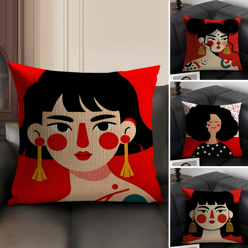 Cute Abstract Simple Girl Pillow Case Pattern Printed Pillowcase For Living Room Sofa Cushion Cover & Bedroom Decor