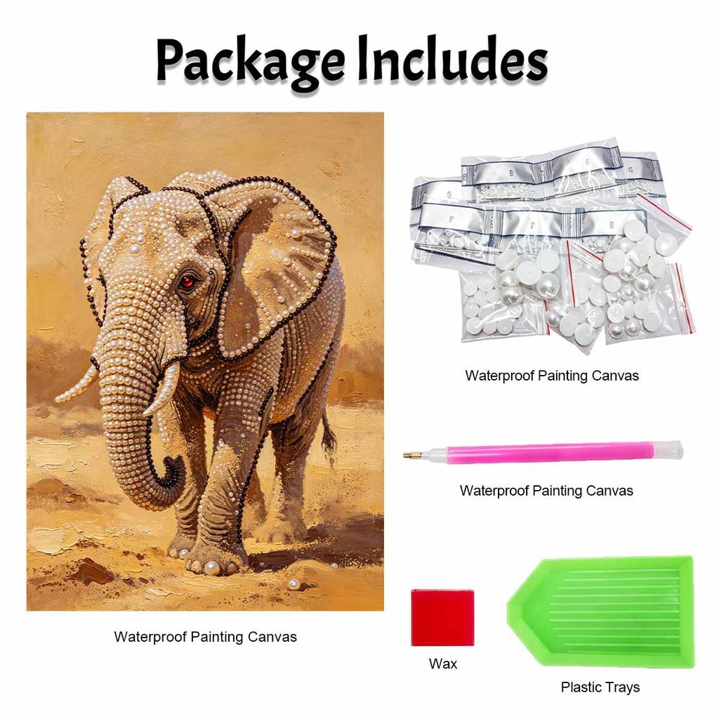 Adults DIY Majestic Elephant 5D Rhinestone Art Kit for Adults Round Half Pearls Wall Decoration Handmade Craft Gift Frameless