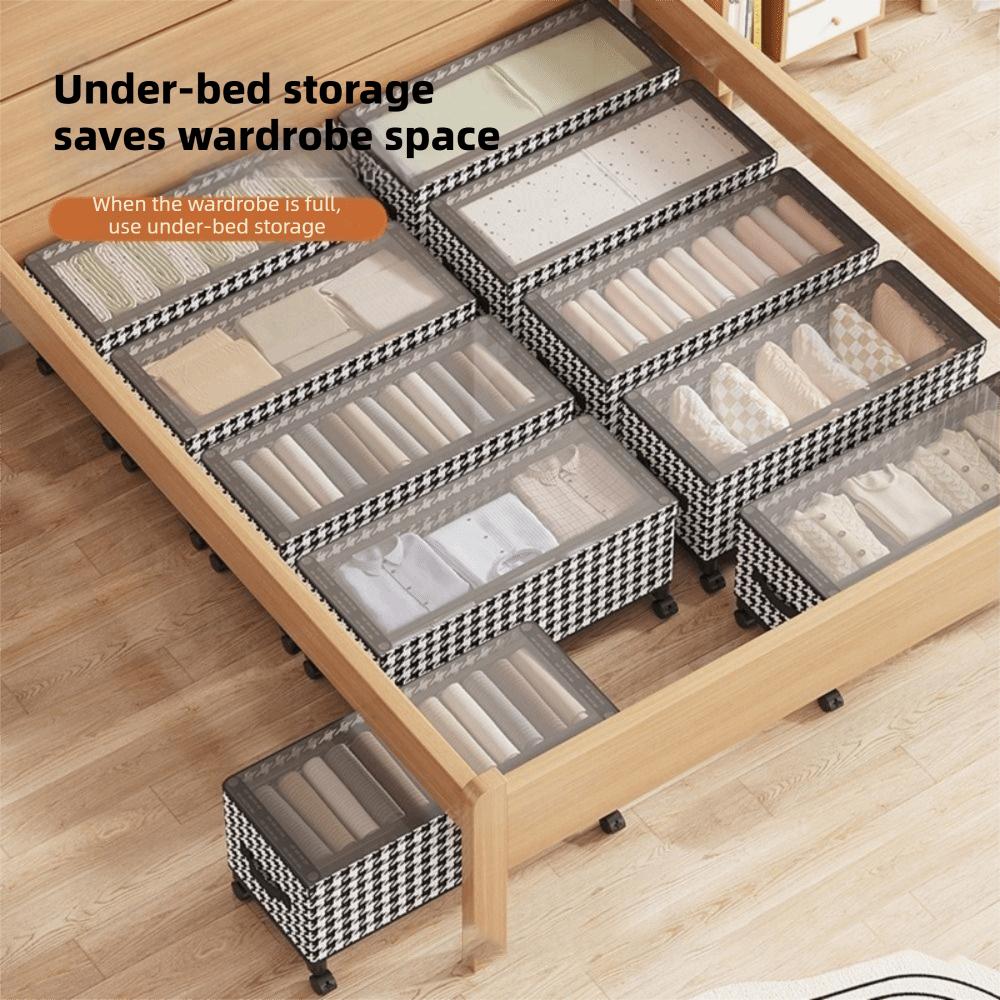 Large Capacity Mobile Under Bed Organizer Space Saving Transparent Cover Storage Box  for Home