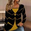 Tops for Women  Geometric Pattern Print Long Sleeve Fake Two‑Piece Top Fall Casual Slim Pullover Women's Long Sleeve Top