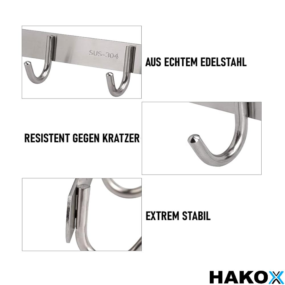 HAKOX Listwa z haczykami Haczyki na ubrania Haczyki na płaszcze Listwa do garderoby Stal nierdzewna 6 haczyków