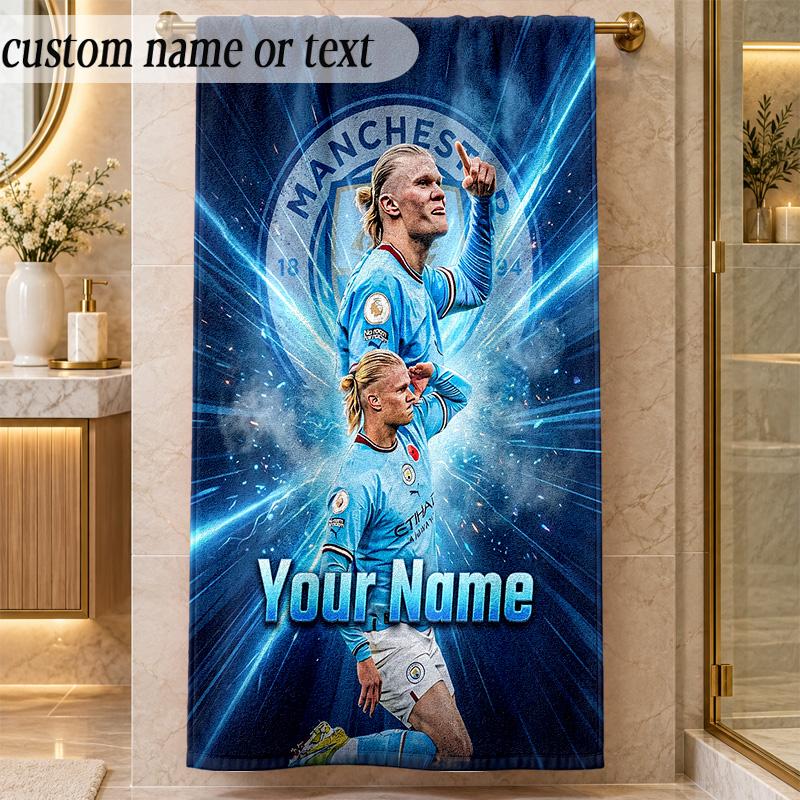 Beach TowelErling Haaland Custom Name Text Personalized Soft Towel for Beach Pool Indoor Home Decor Gift