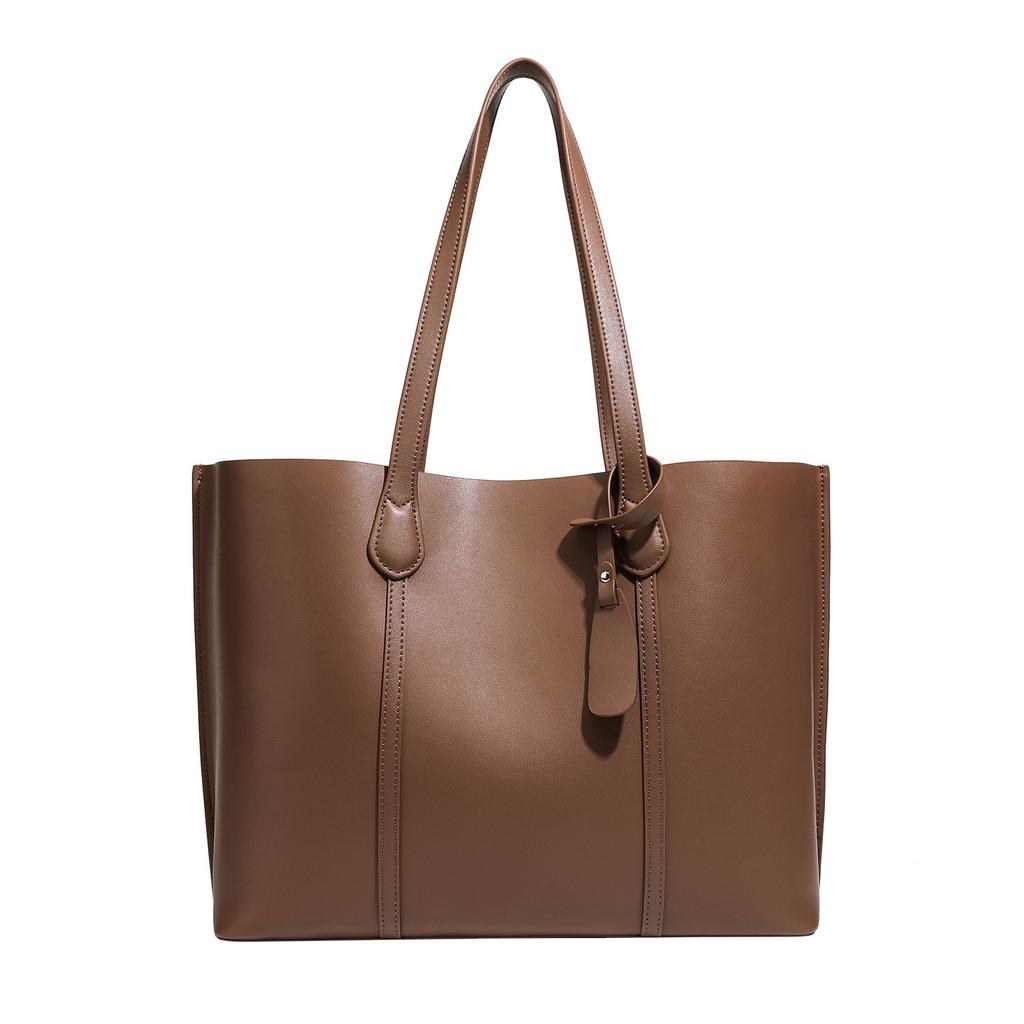 Big Bag, New Leather Shoulder Bag, Fashionable and Versatile Cowhide, Women's College Style Commuting Handbag, Tote Bag