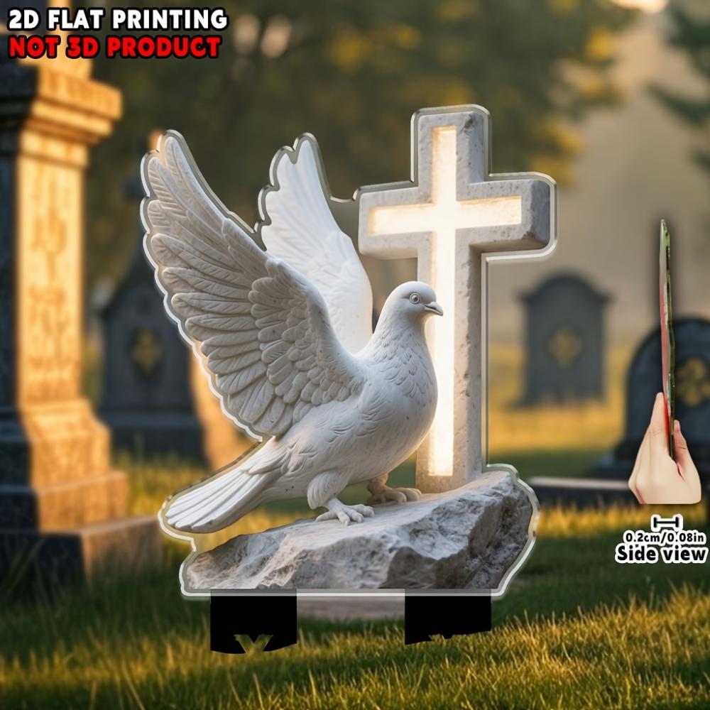 2D Flying Dove Cross Cemetery Stake Christian Memorial Decor Outdoor Lawn Garden Plug
