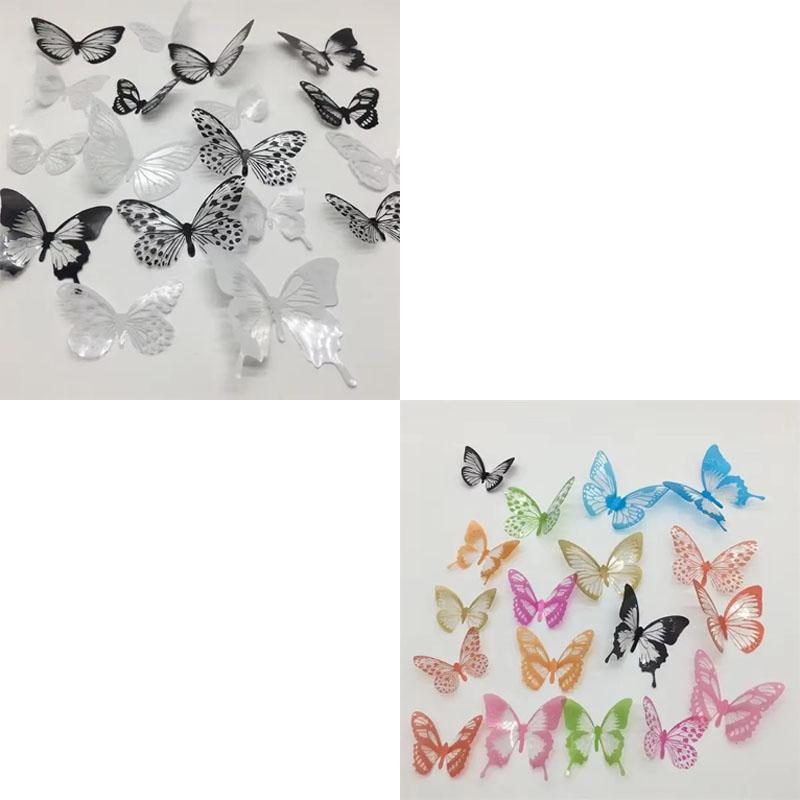 18pcs/set Black and White Crystal Butterflies Wall Sticker For Kids Rooms Art Mural Refrigerator Wedding Decoration Wall Decals
