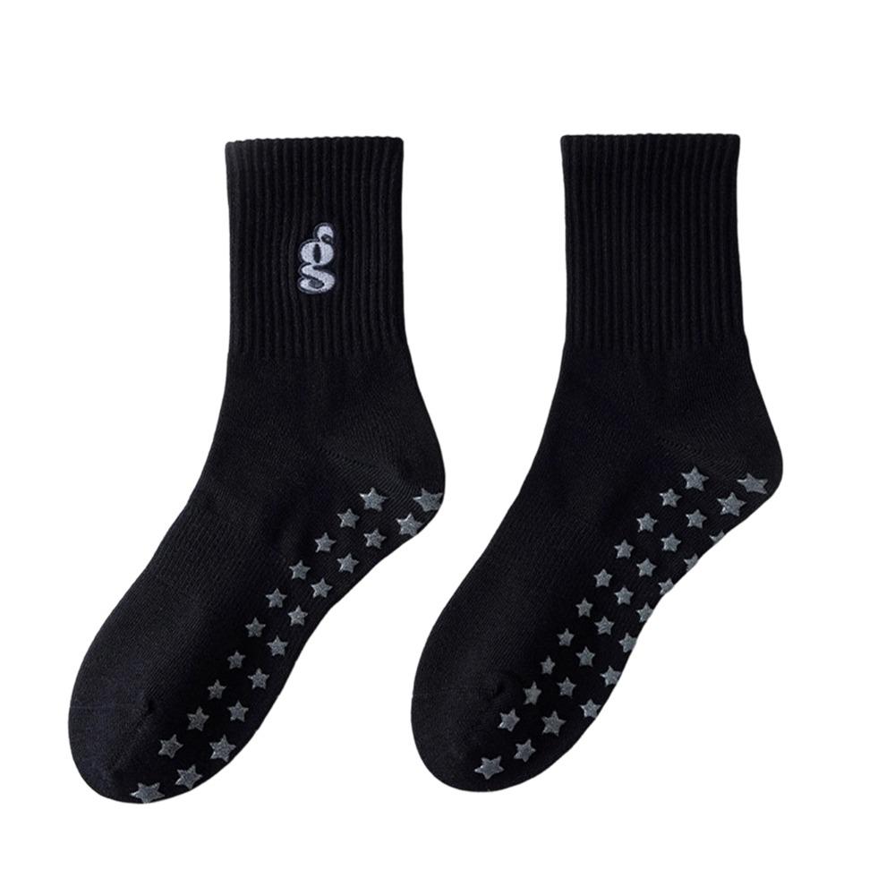 

Cotton Pilates Socks for Women Breathable Floor Socks Fashion Mid Tube Socks for Fitness Exercise чорний