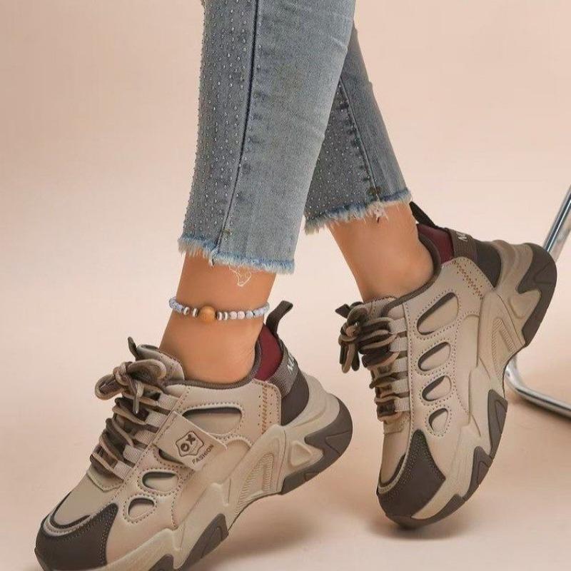 Fashion 2025 Versatile Platform Mesh Women's Vulcanize Shoes Mixed Colors Outdoor Lace Up Women Sneakers Hot Sale PU Ladies Casual Shoes