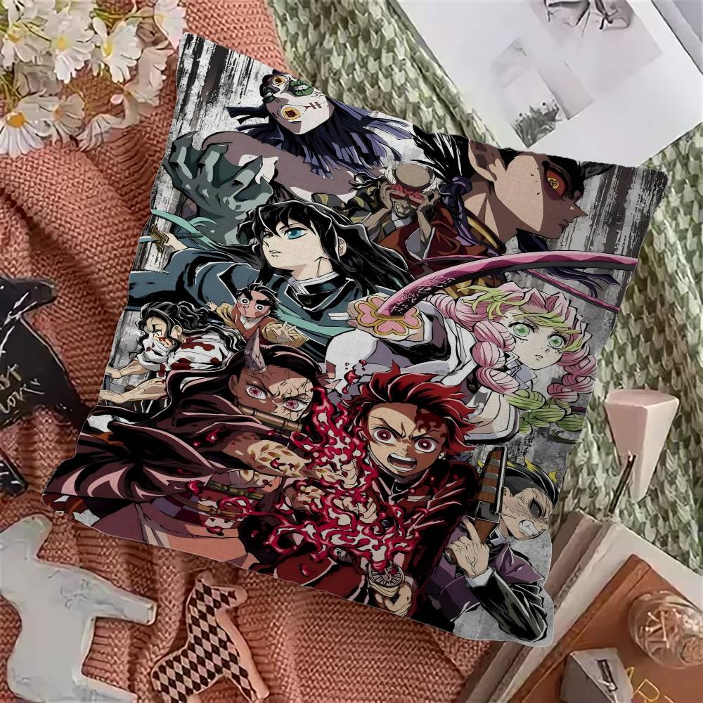 Demon Slayer Cushion Cover Inches Farmhouse Decor Home Throw Pillow Covers For Couch Decorations