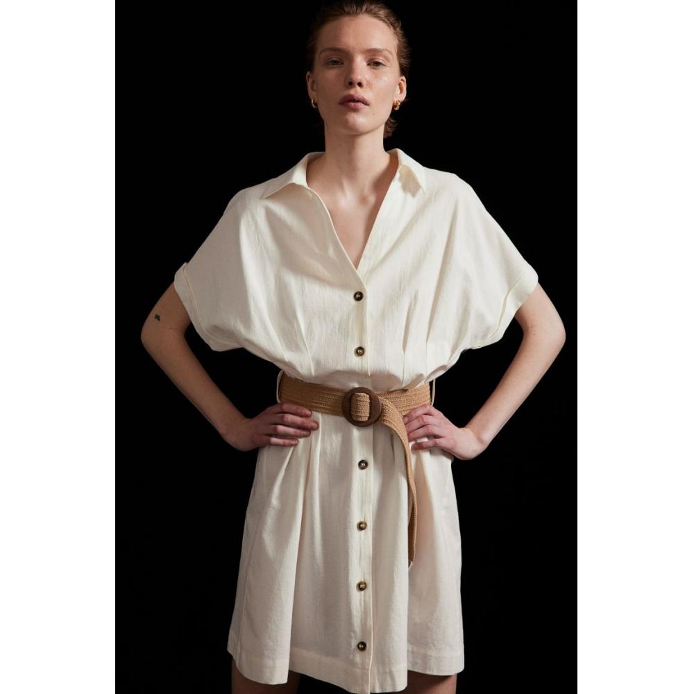

Платье-рубашка с поясом HM, белое