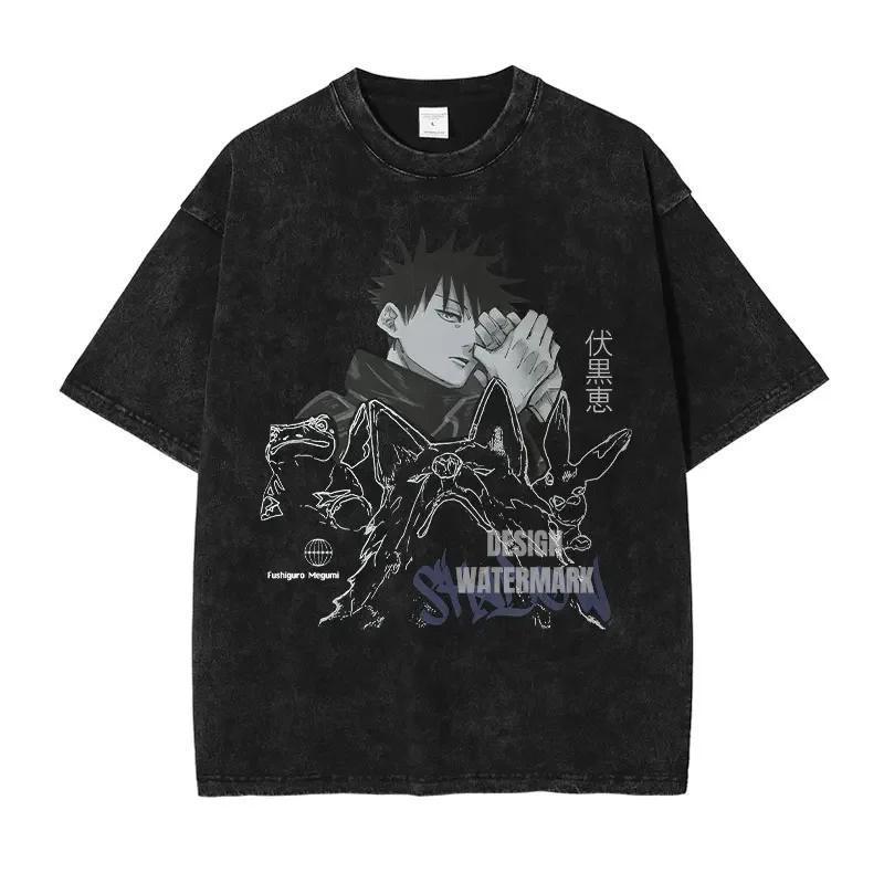 Summer Jujutsu Kaisen Anime Washed Vintage Shortsleeved Japanese Largesize Unisexs And Unisexs Slimming Top