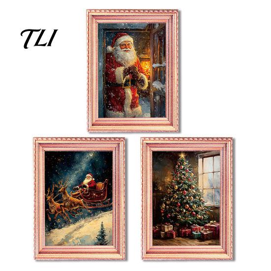 Magnetic Photo Frame 3Pcs Christmas Light-up Refrigerator Magnet, Vintage Wooden Halloween Magnet Decorations Fridge Glowing Picture Holder