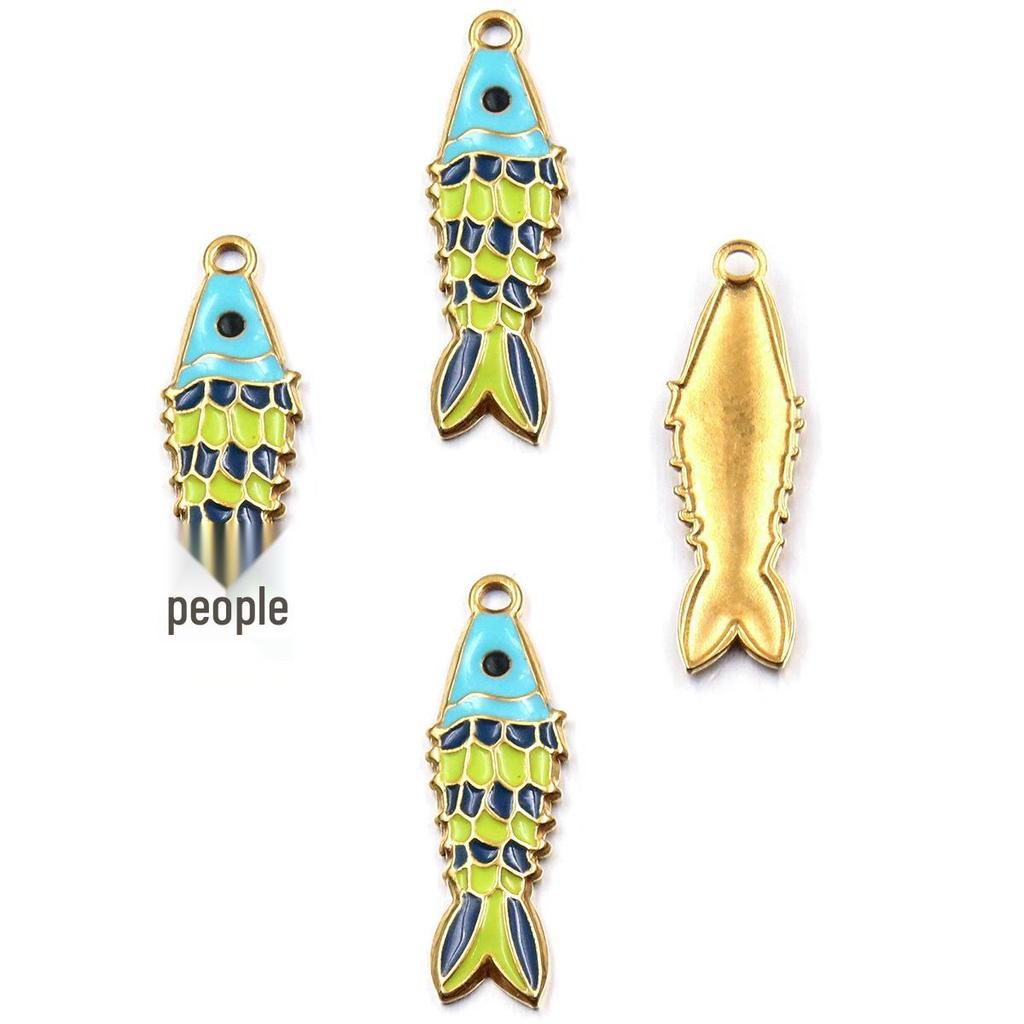 Stainless Steel Gold-Plated Fish & Starfish Enamel Pendant Jewelry Accessory