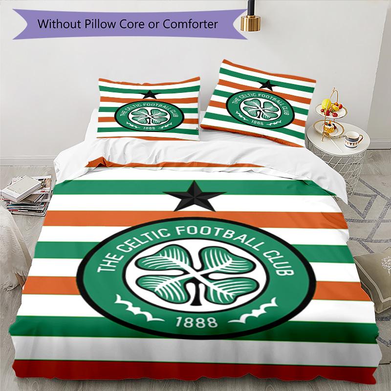 Celtic Football Club Crest Printed Pattern Duvet Cover Set – Includes 1 Duvet Cover and 2 Matching Pillowcases Bedroom Decor Christmas Gifts