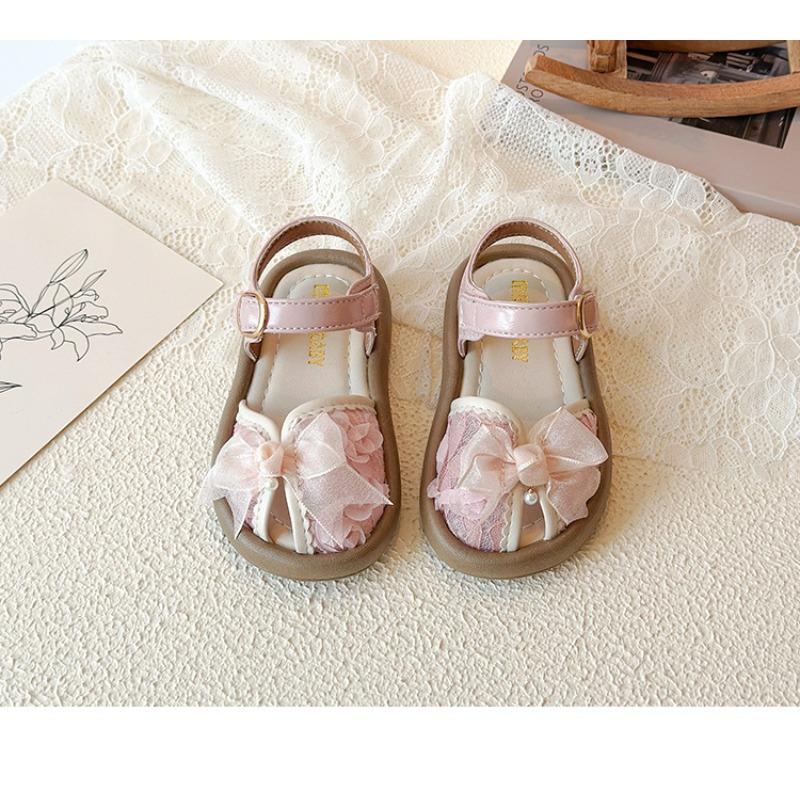 Summer Girls Bow Hollow Out Closed Toe Sandals Soft Sole Toddler Walking Shoes