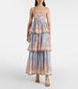 European and American Women's Clothing New Embroidered Printing Multi-layer Retro Suspender Sexy Backless Holiday Dress