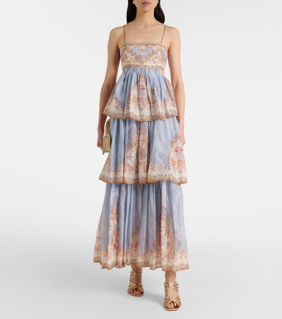 European and American Women's Clothing New Embroidered Printing Multi-layer Retro Suspender Sexy Backless Holiday Dress