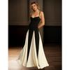 Women's Black White Color Block Maxi Dress Spaghetti Strap Sleeveless Fit and Flare Elegant Long Dress