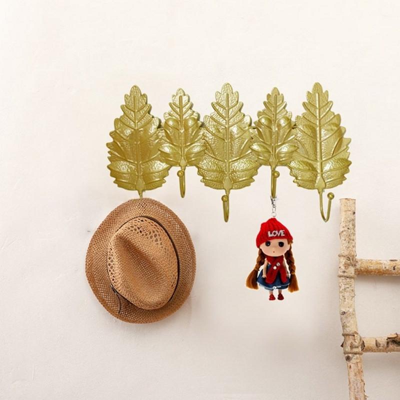 Elegant Gold Leaf Iron Wall Hook For Entryway Bedroom Storage Key Coat Hanger Practical Home Organization Tool