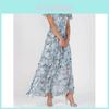 Basic Style Flowy Chiffon Floral Maxi Dress With Ruffle V Neck For Summer Casual Wear
