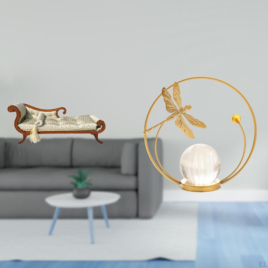 Miniature Wooden Sofa Bed Crystal Ball Sculpture Metal Figurine Desk Indoor Ornament Statue Stand