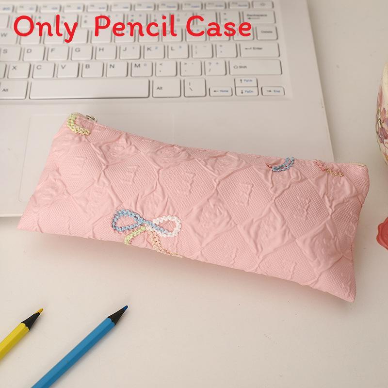 Polyester Bow Pencil Case With Large Capacity For Students And Girls