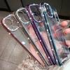 Luxury Plating Glitter Diamond Transparent Case For iPhone 16 15 16E 12 14 13 Pro Max Plus Female Soft Silicone Shockproof Cover