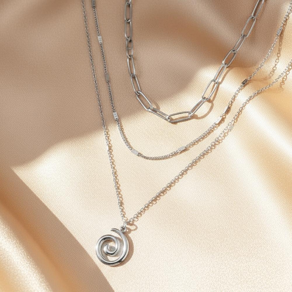 

Stainless Steel Gold Color Three Layers Chain Necklace Women Fashion Spiral Swirl Pendant Necklaces Geometric Zircon Gift 50-55 cm