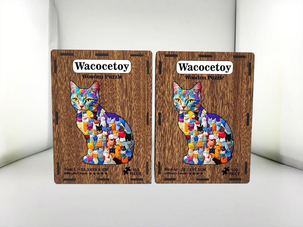 Wacocetoy Irregularly Shaped Wooden Cat Jigsaw Puzzle - Colorful Kittens Decompression Toy