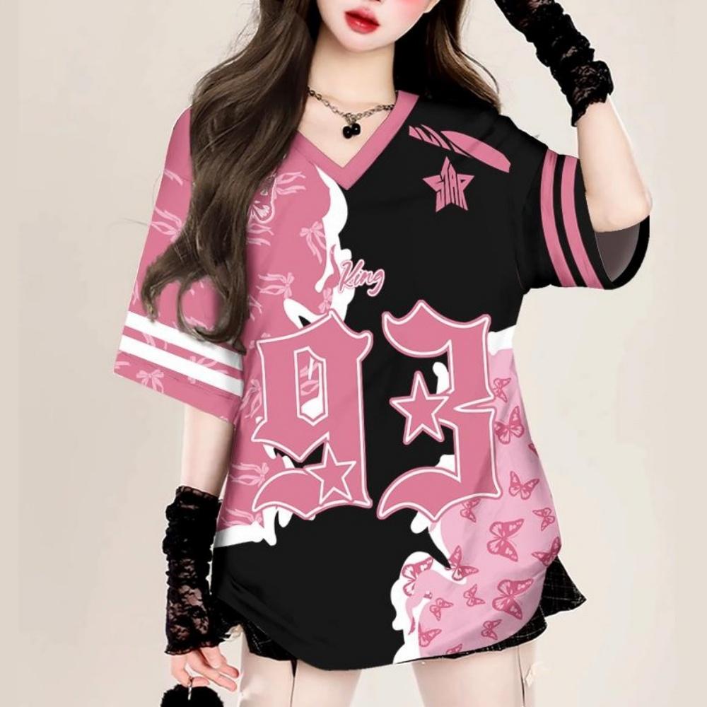 Fashion Summer Women's T-shirt V-NECK T-shirt Digital Printing T-shirts  Women's Clothes Sport Style Flat Cloth Ladies' Sexy Top