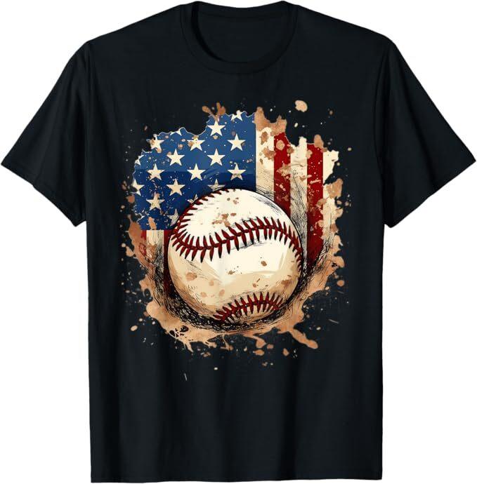 Patriotic Baseball 4th Of July Men USA American Flag Boys T-Shirt