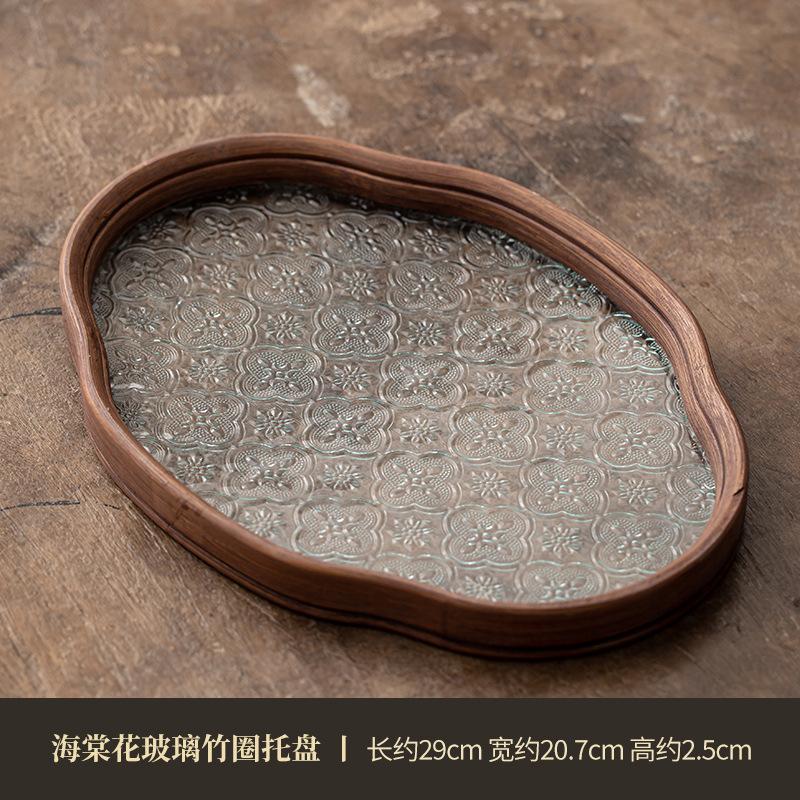 

China-chic Landscape Handmade Tea Tray Creative Begonia Flowers Glass Teapot Holder Retro Dry Brew Table Chinese Tea Set Gifts